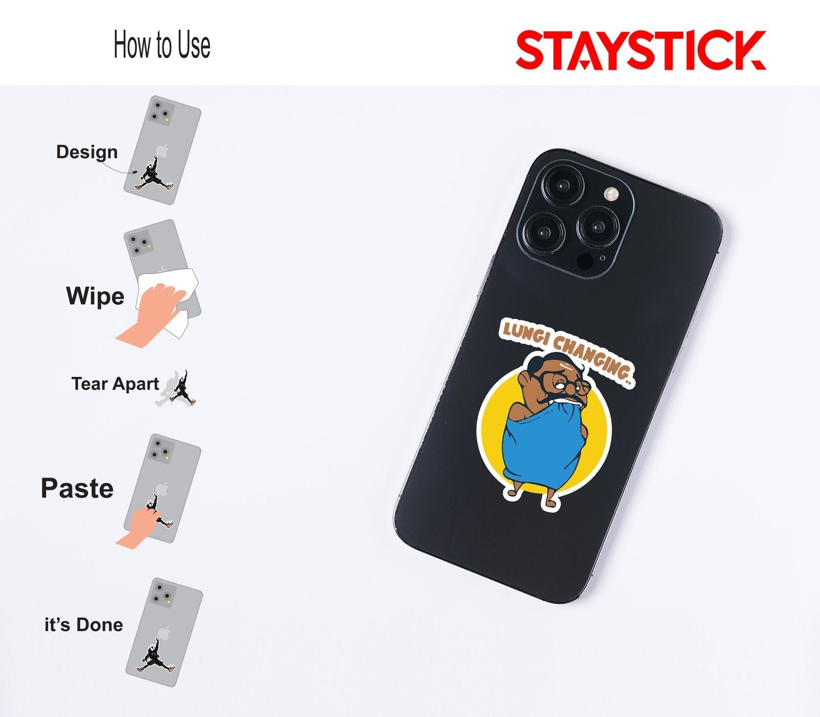 Lungi changing cartoon sticker Premium Vinyl Sticker