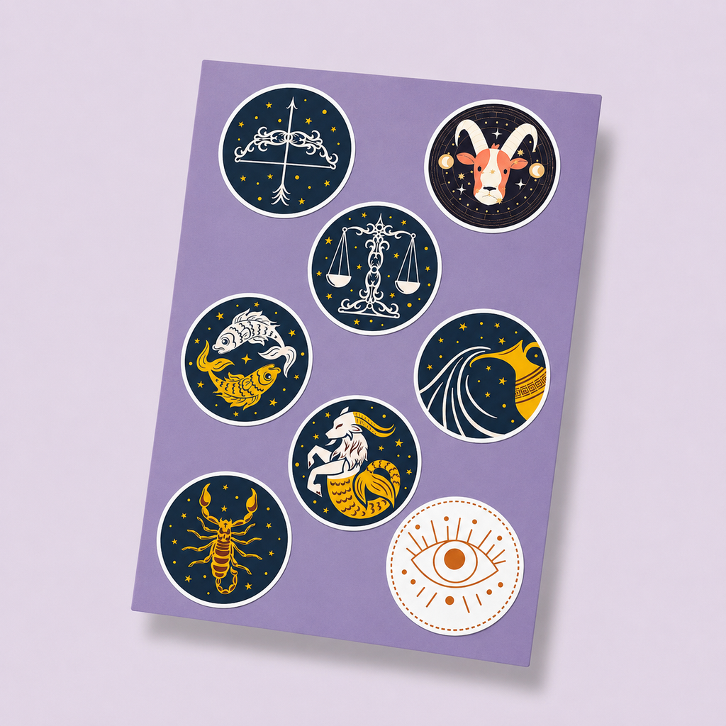 Boho Zodiac Mini Sticker Sheet (8 Vinyl Stickers)