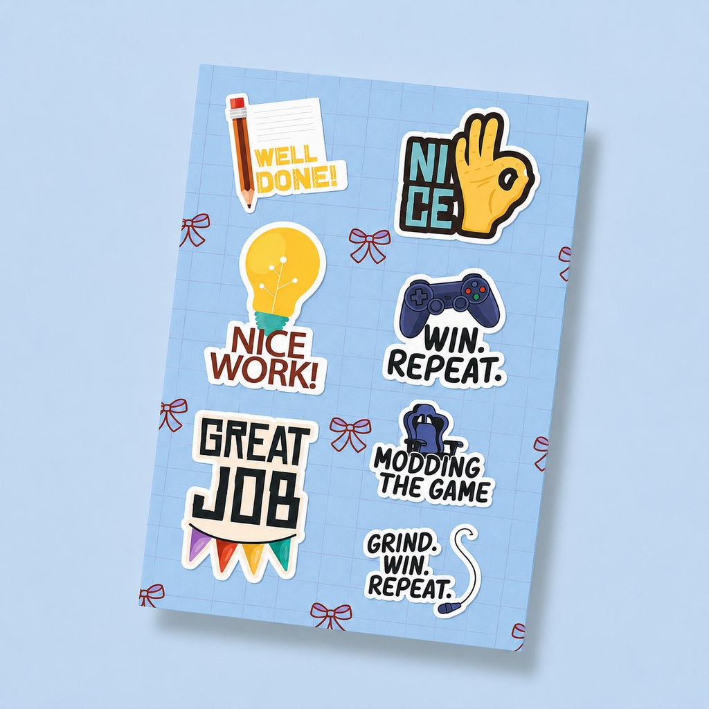 Gamer & Achievement Mini Sticker Sheet (7 Vinyl Stickers)