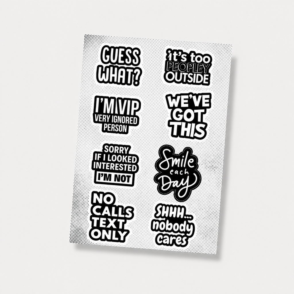 Introvert Humor Mini Sticker Sheet (8 Vinyl Stickers)