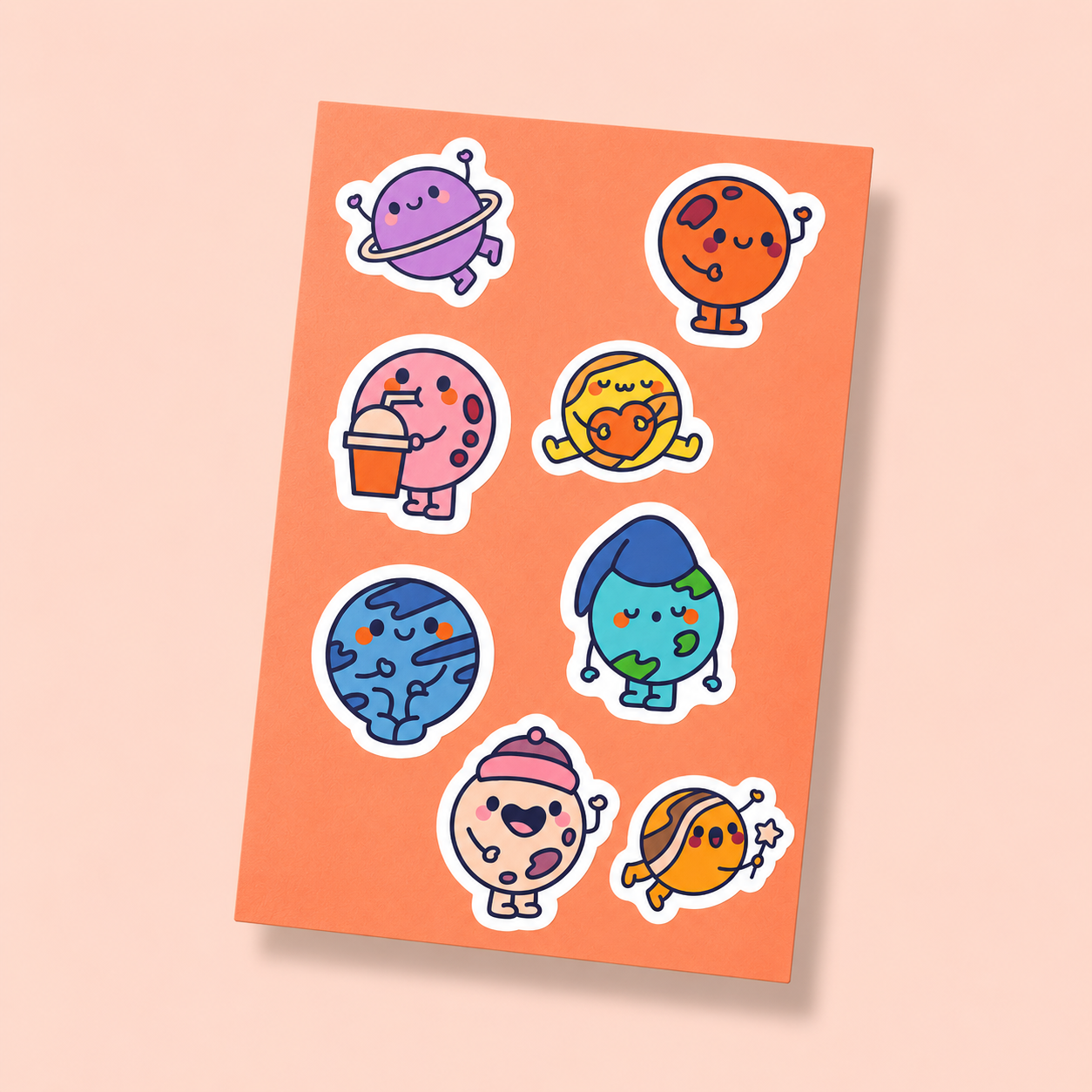 Kawaii Planets Mini Sticker Sheet (8 Vinyl Stickers)