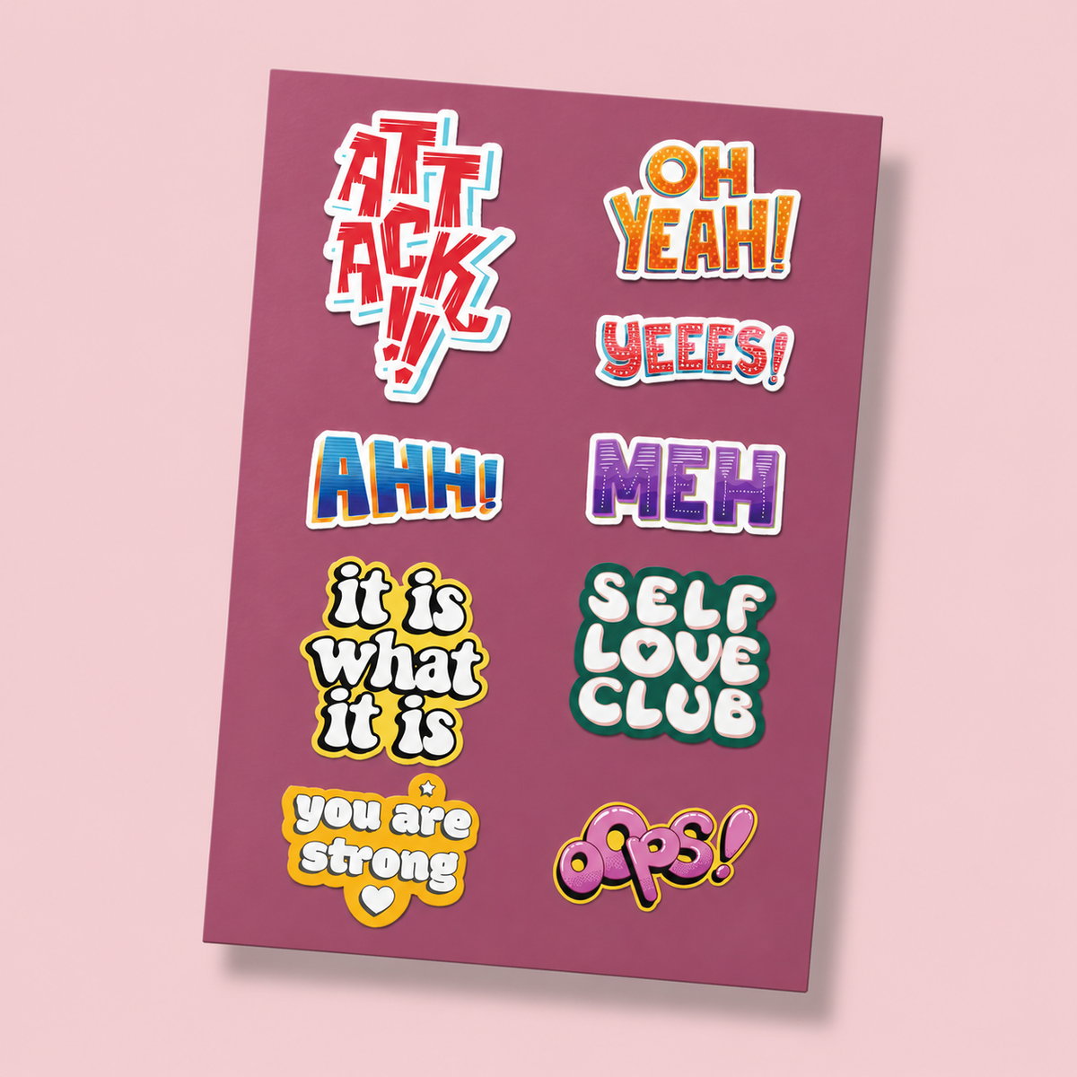 Bold Comic Text Mini Sticker Sheet (9 Vinyl Stickers)