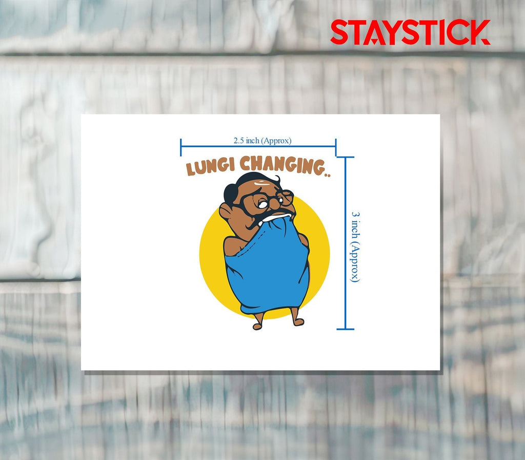 Lungi changing cartoon sticker Premium Vinyl Sticker
