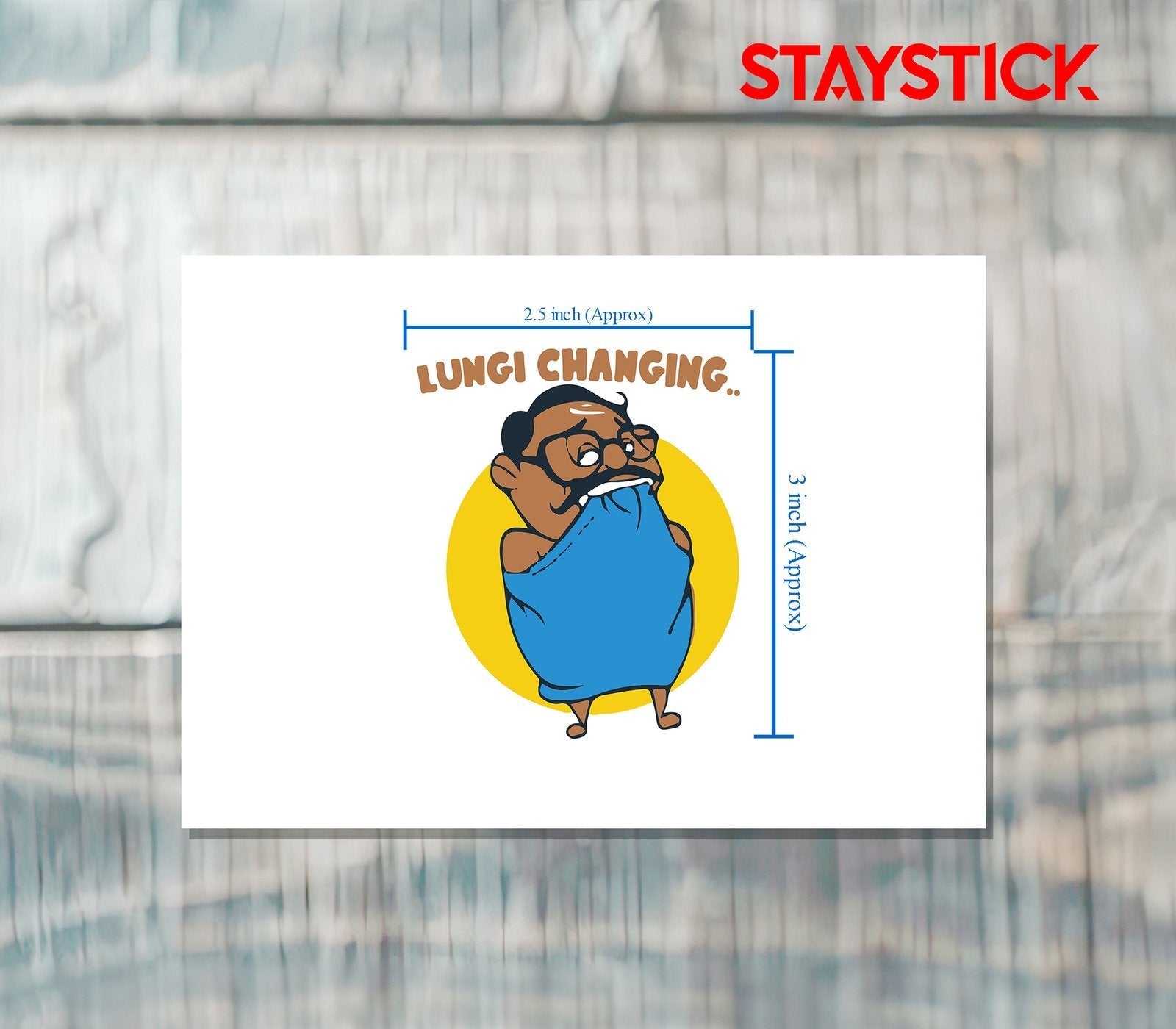 Lungi changing cartoon sticker Premium Vinyl Sticker