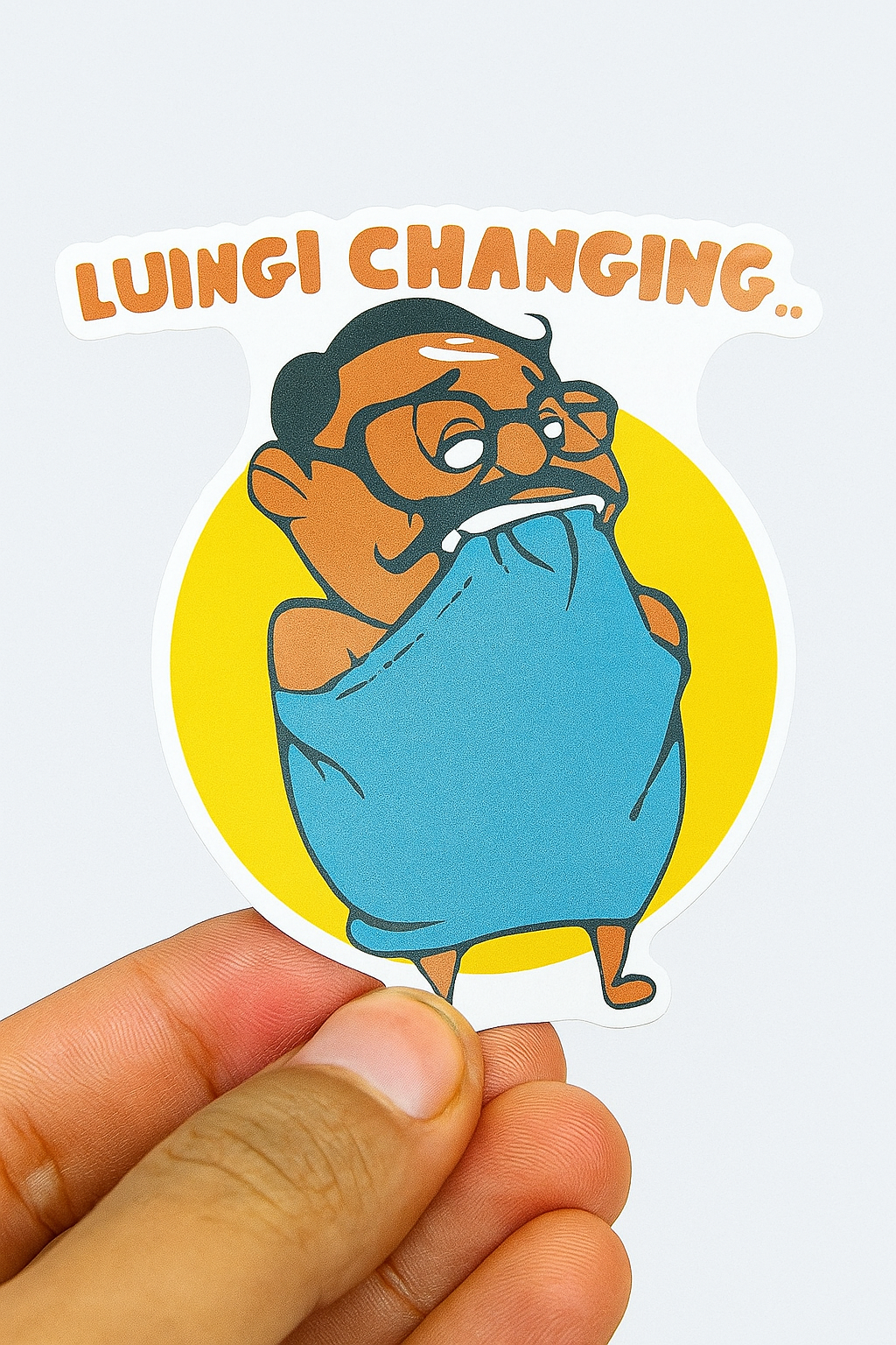 Lungi changing cartoon sticker Premium Vinyl Sticker